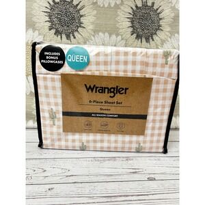Wrangler Queen 6-Piece Sheet Set Dusty Rose Cactus Print All Season New